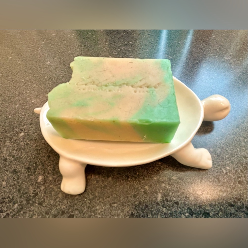 White Ceramic Turtle soap bar tray New